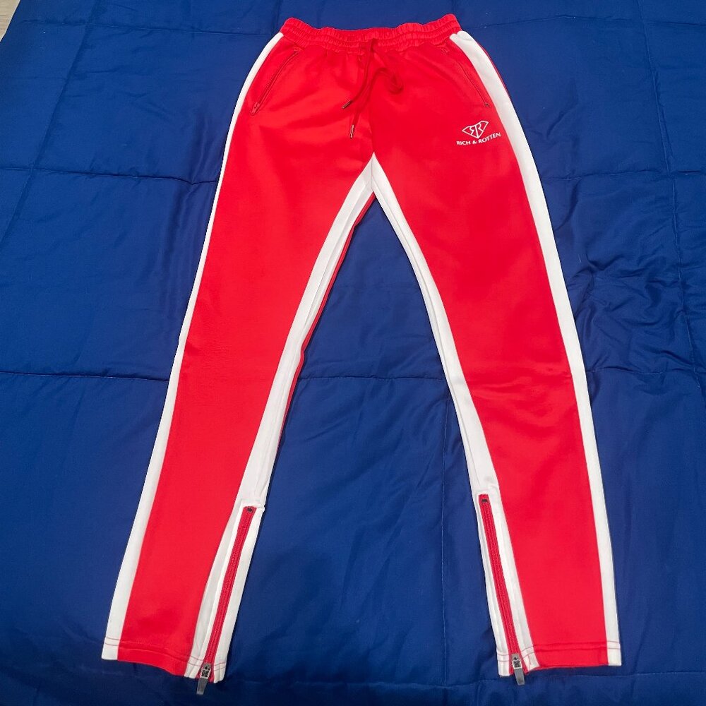 Rich & Rotten Track Pants - Size Medium - Red with White Stripes